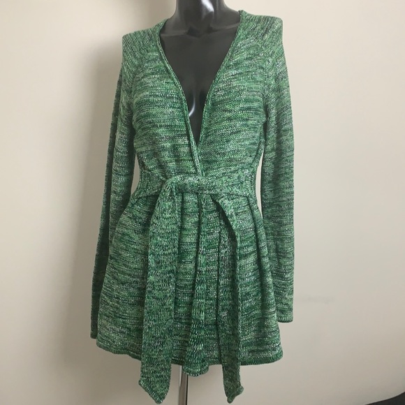 INC International Concepts Sweaters - INC Cardigan with Sash Green Black and Silver Large